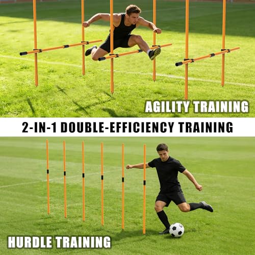 Hikeen Agility Poles, 6 Pack 6ft Soccer Training Poles, Adjustable Detachable Speed and Agility Training Equipment for Football, Practice Accessories for Adults Youth