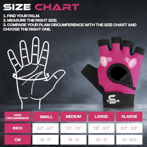SAWANS Gym Gloves for Men & Women Ladies Weight Lifting Gloves Fitness Workout Breathable Training Non-Slip Grip Silicone Palm Protection Exercise Snug fit Hanging Pull-Ups Dumbbell