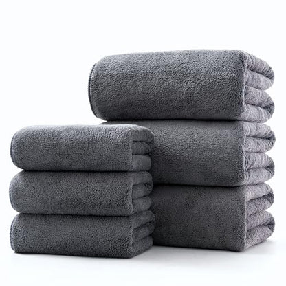 Lumimi Towel Set of 6 Very Soft Microfiber 3 Bath and 3 Hand Towels Quick Dry Light Weight for Bathroom Gym Salon, 6 Pack Dark Grey - color: Dark Grey, size: 3 Bath + 3 Hand