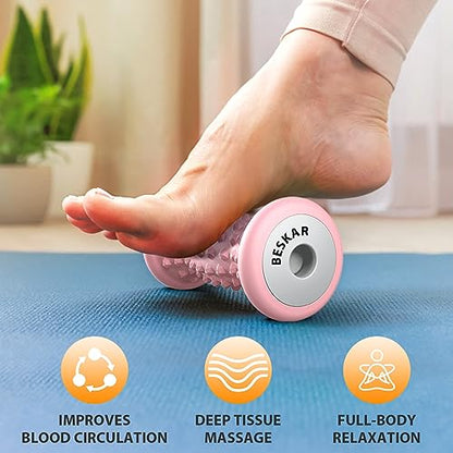 BESKAR Foot Massager Roller for Plantar Fasciitis Relief, Portable Feet Roller to Deep Tissue Muscle Massage, Foot Arch and Heel Pain, Reflexology Tool - color: Pink