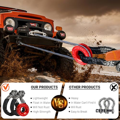 Synthetic Soft Shackle Rope 1/2 Inch x 22 Inch Gray Recovery Tow Shackles with Red Recovery Ring 56,000lbs Breaking Strength Offroad Soft Shackle Recovery Kit for Truck, Jeep, SUV, UTV, ATV