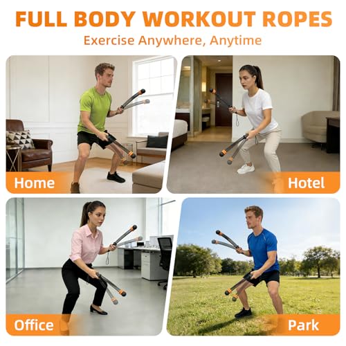 Cordless Battle Ropes, Battle Ropes for Home Gym, Weighted Sticks, Weighted Workout Equipment for Home Office Hotel Room Garden Exercise for Men & Women(1 Pair)