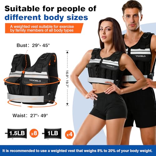 Adjustable Weighted Vest for Women Men, 2-18 lbs Strength Training Weight Vest with adjustable weights 12 Sandbags, Zipper Womens Weighted Vest Washable with Reflective for Walking Running Gym