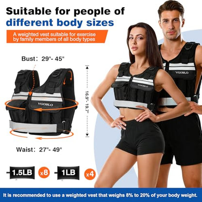 Adjustable Weighted Vest for Women Men, 2-18 lbs Strength Training Weight Vest with adjustable weights 12 Sandbags, Zipper Womens Weighted Vest Washable with Reflective for Walking Running Gym