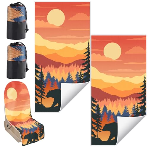 OBUSATT 2 Pack Car Seat Towel Covers with Storage Bag Seat Cover Protector Athletic Running Towel Sweat Washable Cover Gift for Car Outdoor Sport Activities Gym Workout 63x32 in, Sunset Forest Bear - style: Sunset Forest Bear