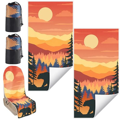 OBUSATT 2 Pack Car Seat Towel Covers with Storage Bag Seat Cover Protector Athletic Running Towel Sweat Washable Cover Gift for Car Outdoor Sport Activities Gym Workout 63x32 in, Sunset Forest Bear - style: Sunset Forest Bear