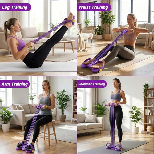 Pedal Resistance Bands with Handles, Adjustable 6-Tube Foot Pedal Resistance Band, Heavy-Duty Natural Rubber Tension Bands for Full Body Workout, Home Fitness Training for Abdomen, Arms, Legs & Waist
