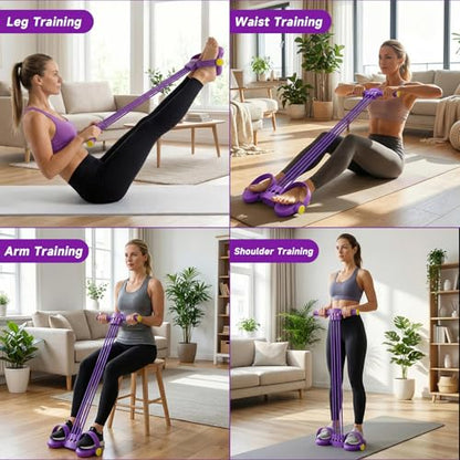 Pedal Resistance Bands with Handles, Adjustable 6-Tube Foot Pedal Resistance Band, Heavy-Duty Natural Rubber Tension Bands for Full Body Workout, Home Fitness Training for Abdomen, Arms, Legs & Waist