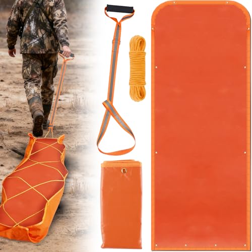 Deer Drag Sled, Heavy Duty Tear Resistant Hunting Sled with Deer Drag Harness and Rope, Portable Hunting Accessories for Game Dragging, Hauling Elk, Turkey, Duck, and Ice Fishing Gear