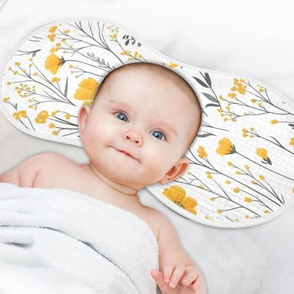 Yellow Flowers Muslin Burp Cloths 4 Pack - Extra Large 22"x11", 4-Layer Soft Absorbent Cotton, Waterproof Backing, Baby Drool Rags for Newborn