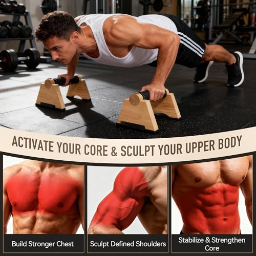 Wood Push up Bar, 2 PCS Parallettes Bars for Men Strength Training, Calisthenics Equipment for Handstand Training - size: 20CM