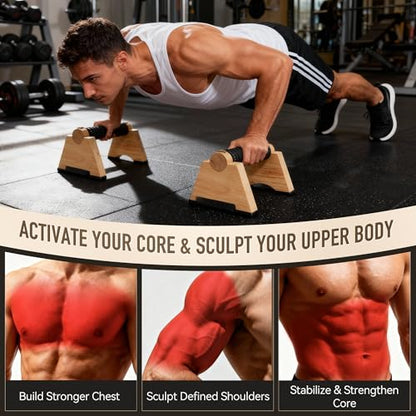 Wood Push up Bar, 2 PCS Parallettes Bars for Men Strength Training, Calisthenics Equipment for Handstand Training - size: 25CM