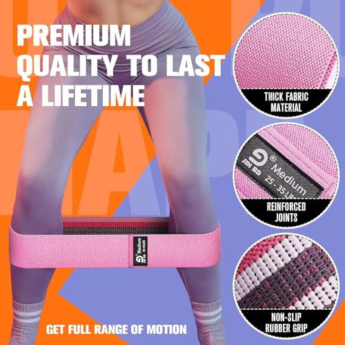 Booty & Resistance Bands – 3 Level Non-Slip Fabric Exercise Bands for Legs & Glutes, Women & Men, Squats, Hip Thigh Training, Yoga, Pilates, Home Workout - color: Pink - Purple