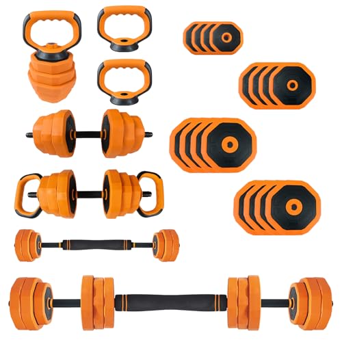 Garvee 4-In-1 Adjustable Dumbbell Set (44/66/88LB) - Convertible to Barbell, Kettlebell & Push Up Stands, Home Gym Equipment for Men & Women, Space Saving Weights with PVC Coating - size: 44 LBS
