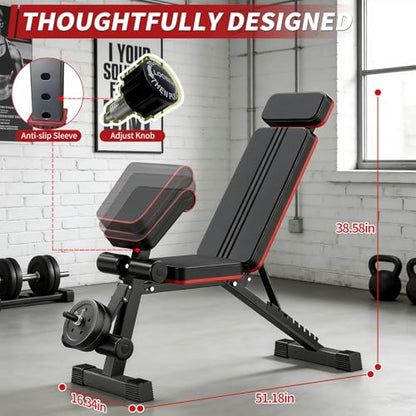 Adjustable Weight Bench, Foldable Workout Bench Press, 800LBS Weight Benches for Home Gym, Workout Equipment with Preacher Curl & Leg Extension, Incline Decline Flat Bench for Full Body Exercise & Fitness Equipment