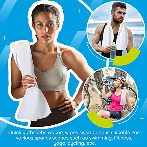 12 Pcs Microfiber Workout Gym Towels, 360 GSM 12x30 Inch Fast Drying Yoga Towels for Sweat, Soft Gym Towel for Men Women Travel Sports(White)