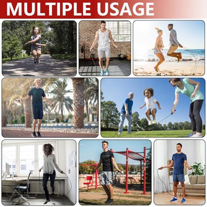 Adjustable Weighted Jump Rope, 9ft Long Tangle-Free Rapid Speed Jumprope for Fitness Exercise Workout Home Gym Double Dutch Crossfit, Battle Skipping Jumping Rope for Women Kid Men Girl Tall Boy