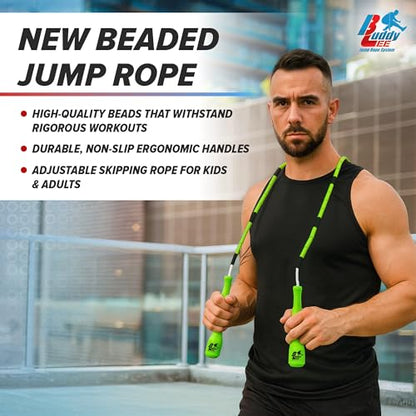 Buddy Lee New Beaded Jump Rope – Adjustable Skipping Rope for Kids & Adults – Durable, Tangle-Free Fitness Jump Rope with Ergonomic Handles for Cardio, Training & Outdoor Workouts