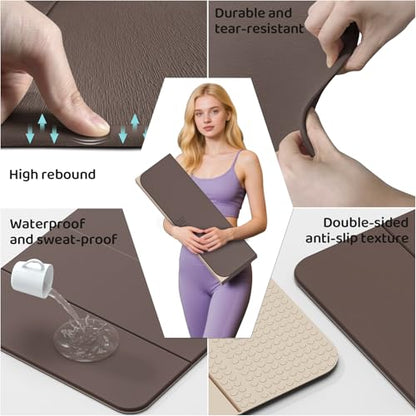 Foldable Yoga Mat Exercise Mat for Home Workout, Comfortable and Durable, 8mm Thick Portable Folding Mat, Non-Slip, Pilates Mat Thick, Outdoor Use, Meditation, Travel, Camping (71"x24" x 0.3") (Milk Coffee + Black) (Brown+Black)