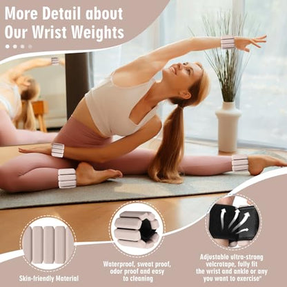 Wrist Weights Set of 2, Wearable Wrist Ankle Weights for Women & Men, Silicone Weighted Bangles Adjustable Arm and Leg Weights for Walking Yoga Pilates Running Dance Gym 2lb