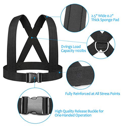 Exercise Resistance Fitness Bands Set Workout Equipment Double Endurance Weight Sled Harness Kits Sled Pulling Strap for Running Sprinting Resistance Speed Agility Training, Black - color: BACK-6.6FT