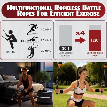 Portable Weighted Ropeless Battle Ropes, Adjustable Cordless Battle Rope Non-Slip Handle with Storage Bag for Home Gym, Fitness Equipment for Women Men HIIT Cardio Strength Training