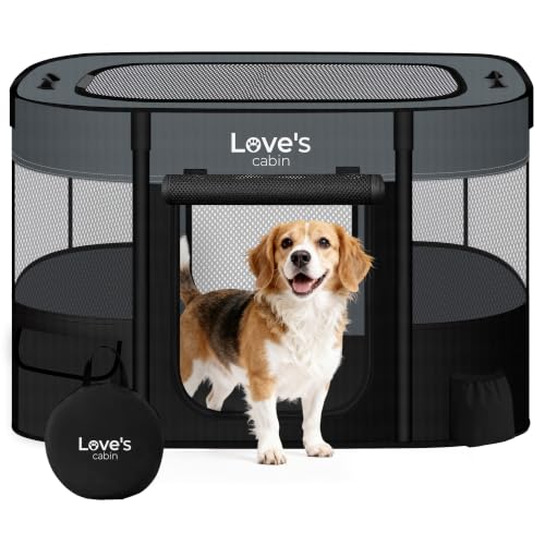 Love's cabin Pet Puppy Dog Playpen, Large Dog Tent Crates Cage Indoor/Outdoor, Portable Exercise Playpen for Dog and Cat, Foldable Pop Up Dog Kennel Playpen with Carring Case (L, Grey) - color: Grey, style: Large