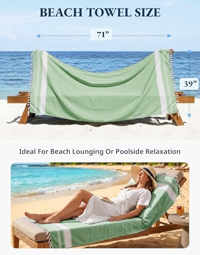 LANE LINEN Large Turkish Towel Set of 4 – Pre-Washed Pool Towels, Extra Large, Quick Dry & Sand Free, Fast Drying Lightweight Travel Towels, 39"x71" – Jade Green - color: 11: Jade Green, size: Pack of 4