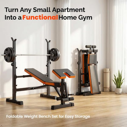 YOLEO 880-1980Lbs Standard/Olympic Weight Bench with Rack, Foldable Bench Press Set Home Gym Strength Series for Beginner/immediate/Advanced Fullbody Workout
