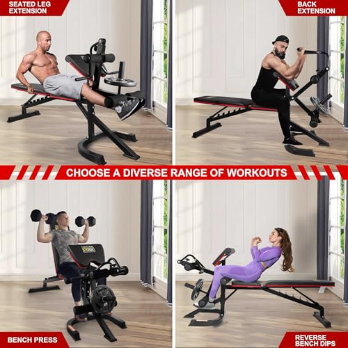 Fitvids Adjustable Weight Bench, Workout Bench for Home Gym, Adjustable 6 Position Utility Bench with Leg Extension and Preacher Pad, Leg Extension and Curl Machine, Multiple Styles