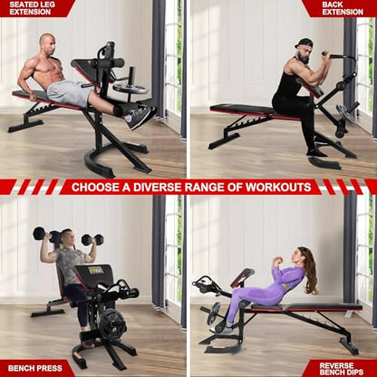 Fitvids Adjustable Weight Bench, Workout Bench for Home Gym, Adjustable 6 Position Utility Bench with Leg Extension and Preacher Pad, Leg Extension and Curl Machine, Multiple Styles