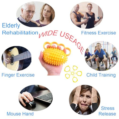 Hand Exerciser Ball and Finger Stretcher, Hand Grip Strengthener Trainer, Squeeze Balls, Wrist Pain Relief (Yellow) - color: Yellow