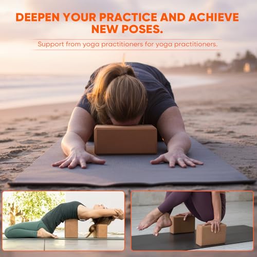 Cork Yoga Blocks for Pilates & Meditation, Non-Slip Moisture-Proof Lightweight Bricks, Supportive Eco-Friendly Equipment for Stretching & Pose Enhancement(1pack/2pack)