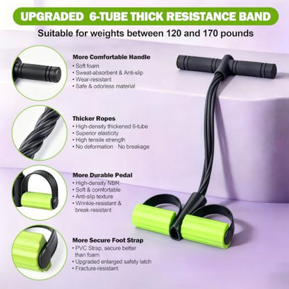 Foot Pedal Resistance Bands with Handles, 6-Tube Multifunction Exercise Bands, Durable Home Gym Fitness Equipment for Women & Men - color: Black-green