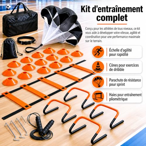 predolo Multicolor Agility Ladder Set, Speed Agility Kit for Football Training, 12 Piece Speed Training Equipment for Kids, Full Training Set - style: Training Set 01 - tangerine &
