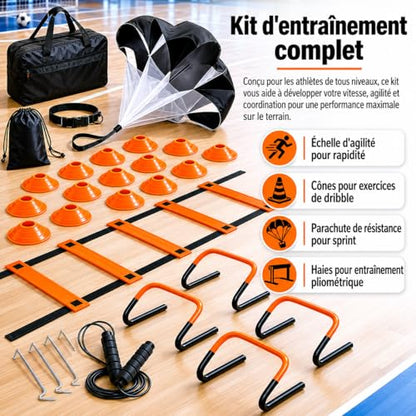 predolo Multicolor Agility Ladder Set, Speed Agility Kit for Football Training, 12 Piece Speed Training Equipment for Kids, Full Training Set - style: Training Set 01 - tangerine &