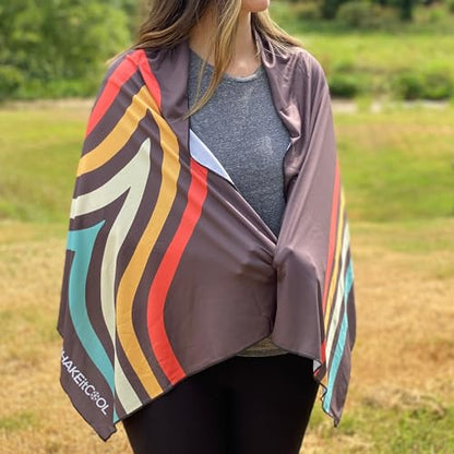 Large Cooling Shawl - Instant Heat Relief for Outdoor Events - color: Retro Wave