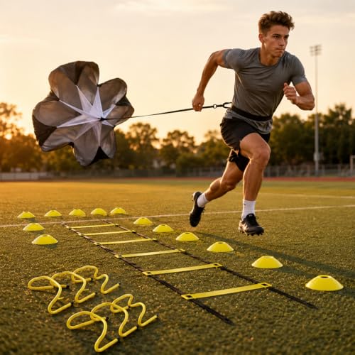 Qianly Agility Training Set, Speed Training Set with Ladder, Cones, Hurdles & Parachute, Athletic Gear for Football Basketball - style: Speed And Agility Training Set