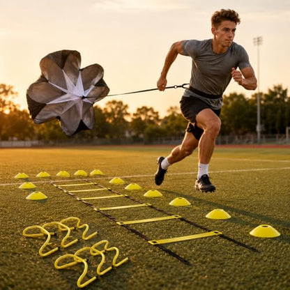 Agility Training Set, Speed Training Set with Ladder, Cones, Hurdles & Parachute, Athletic Gear for Football Basketball, Includes Carry Bag - style: Speed And Agility Training Set