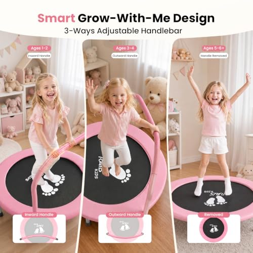 RAVS 36" Toddler Trampoline, Foldable Indoor Kids Trampoline with Handle - color: Pink