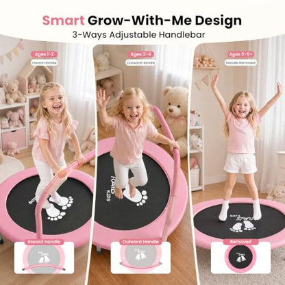 RAVS 36" Toddler Trampoline, Foldable Indoor Kids Trampoline with Handle - color: Pink
