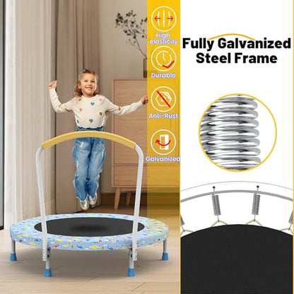 36" Mini Toddler Trampoline with Handles, Indoor Quiet Kids Trampoline with Super Safety Mat and Durable Steel Frame, Indoor/Outdoor - color: Light Blue Print