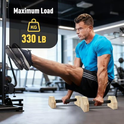 Push-up Stand, Wooden Parallettes Bars for Handstand Training, Solid Push Up Bars & Calisthenics Bar, with Non-Slip strap, Exercise Home Workout Equipment for Men Strength Training