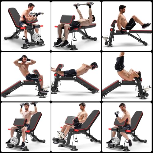 K KiNGKANG Adjustable Weight Bench,1050 lbs Foldable Workout Bench with 8 Back Positions, Incline Decline Flat Exercise Bench for Home Gym Full Body Strength Training