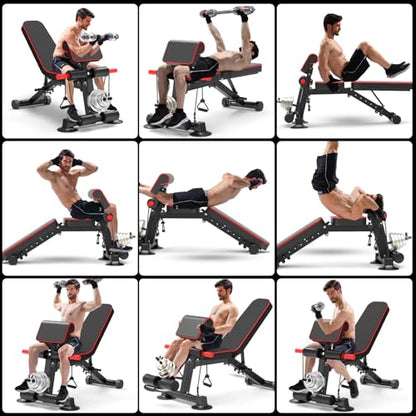 K KiNGKANG Adjustable Weight Bench,1050 lbs Foldable Workout Bench with 8 Back Positions, Incline Decline Flat Exercise Bench for Home Gym Full Body Strength Training