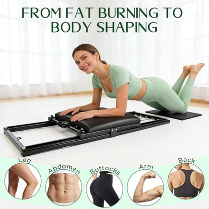 Pilates Board, Foldable Pilates Reformer Set, Multi-Purpose Iron Extended Pilate Equipment, 7-in-1 Pilate Machines for Home Use, with Pilates Bar, Resistance Bands