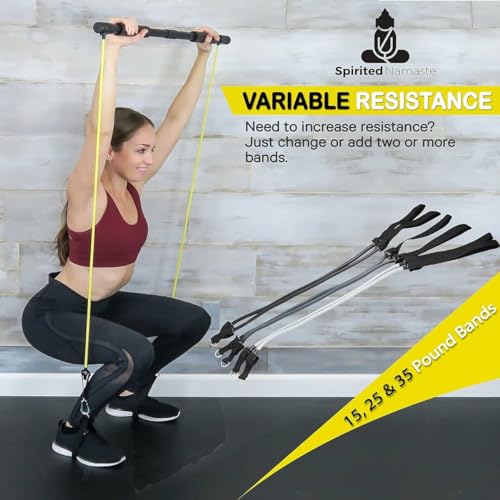 Spirited Namaste-Pilates Bar Home Gym Workout Equipment Kit with Resistance Bands| Portable Exercise Fitness Bar/Stick for Women and Men | 20,30, & 40 lb Pilate Toning Adjustable Squat & Body Band
