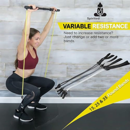 Spirited Namaste-Pilates Bar Home Gym Workout Equipment Kit with Resistance Bands| Portable Exercise Fitness Bar/Stick for Women and Men | 20,30, & 40 lb Pilate Toning Adjustable Squat & Body Band
