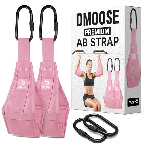 DMoose Fitness Hanging Ab Straps for Pull Up Bar & Core Strength Training - Soft Padded Exercise Straps for Ab Swing & Leg Raises, Hang Bar Strap with 2 Steel Carabiners - Abs Equipment for Home & Gym - color: Pink Premium