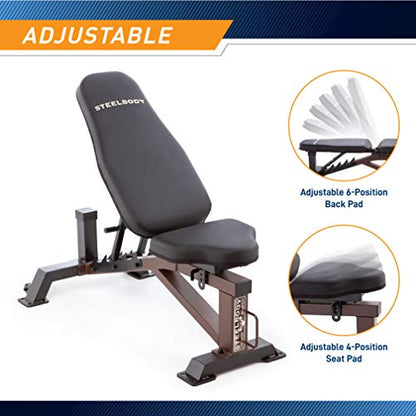 Steelbody Deluxe Utility Weight Bench for Home Gym Weightlifting and Strength Training - color: Grizzly Brown - Adjustable
